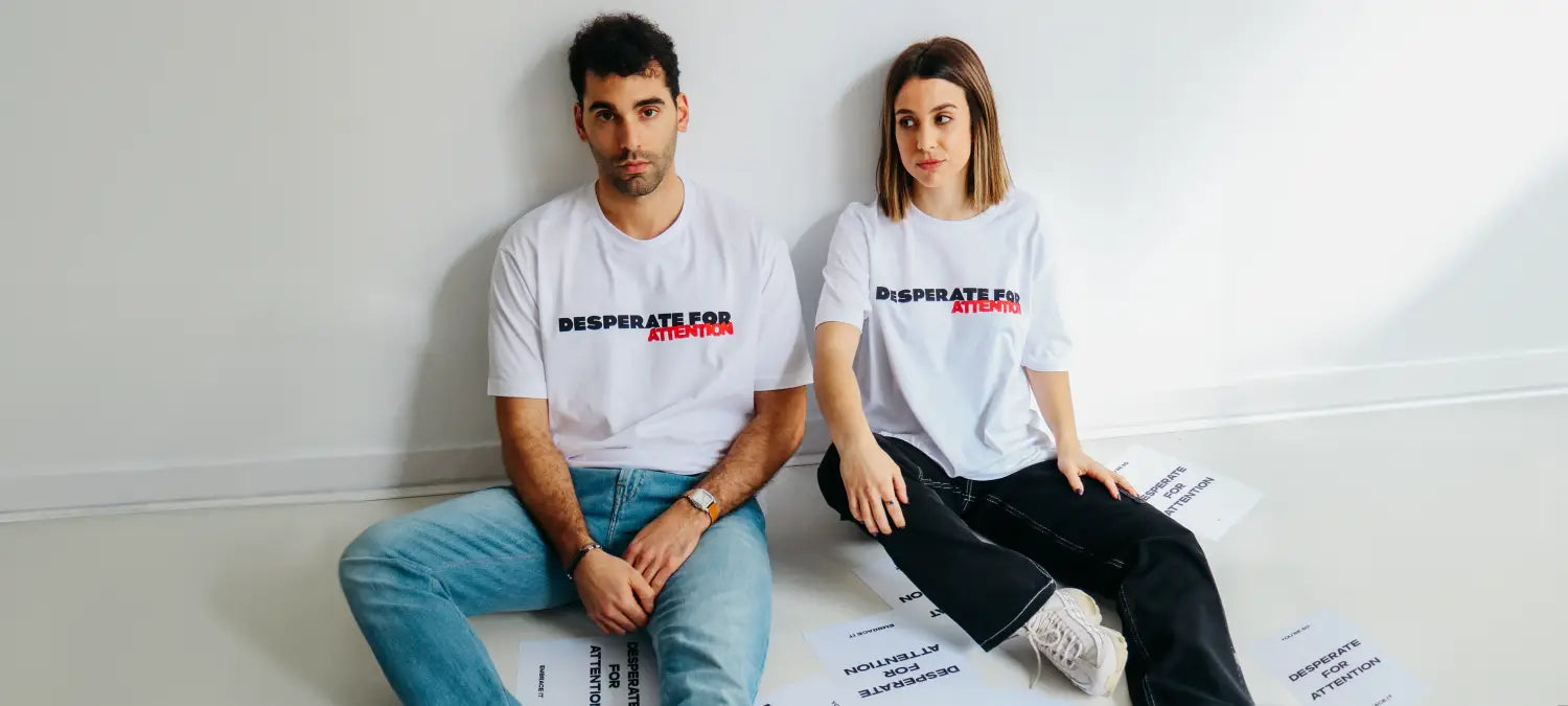 Desperate For Attention Logo T-Shirt - 100% organic cotton, unisex, relaxed fit in white - Desperate For Attention Streetwear Brand