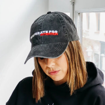 Desperate For Attention Embroidered Logo Cap - 100% organic cotton, unisex fit in washed black - Desperate For Attention Streetwear Brand