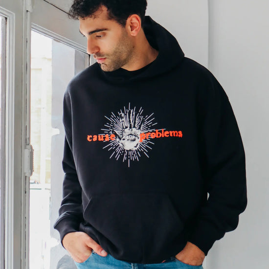 Cause Problems Hoodie - 100% organic cotton, unisex, oversized fit in black - Desperate For Attention Streetwear Brand