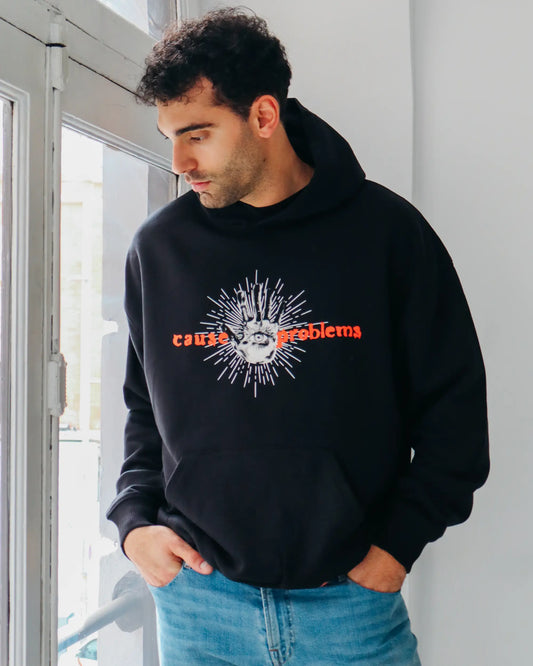 Cause Problems Hoodie - 100% organic cotton, unisex, oversized fit in black - Desperate For Attention Streetwear Brand