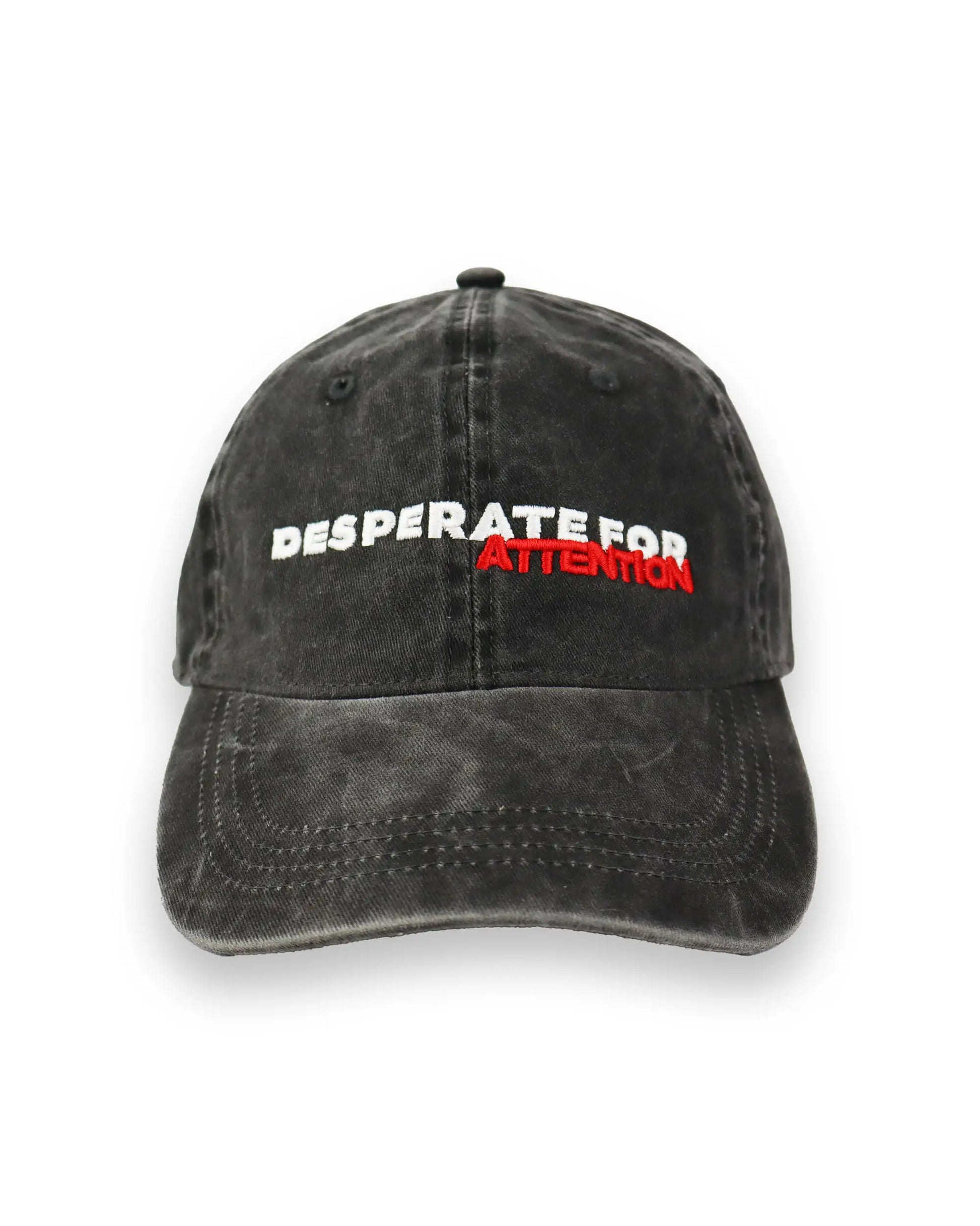 Desperate For Attention Embroidered Logo Cap - 100% organic cotton, unisex fit in washed black - Desperate For Attention Streetwear Brand