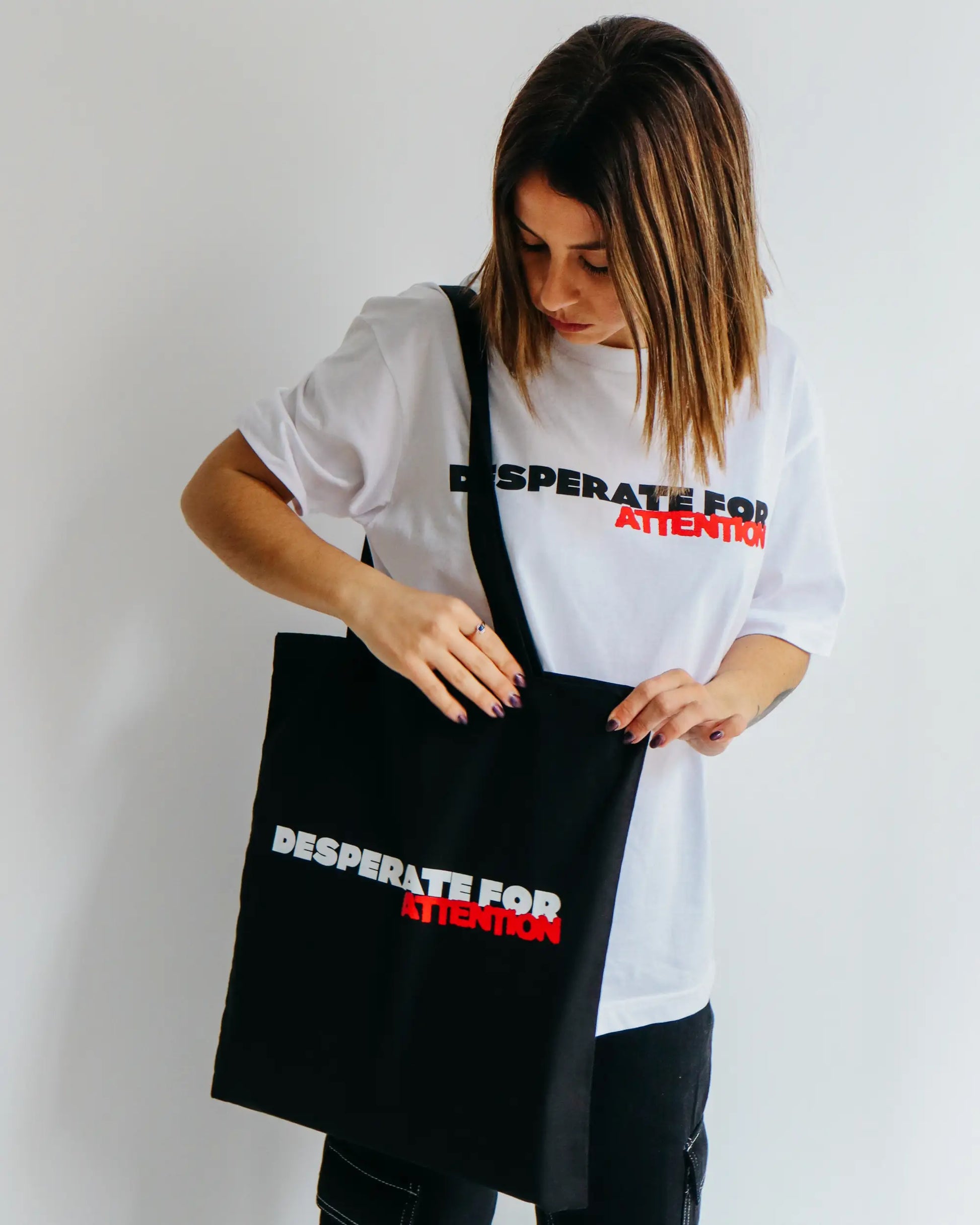 Desperate For Attention Logo Tote Bag -100% cotton, unisex in black - Desperate For Attention