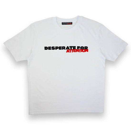 Desperate For Attention Logo T-Shirt - 100% organic cotton, unisex, relaxed fit in white - Desperate For Attention Streetwear Brand