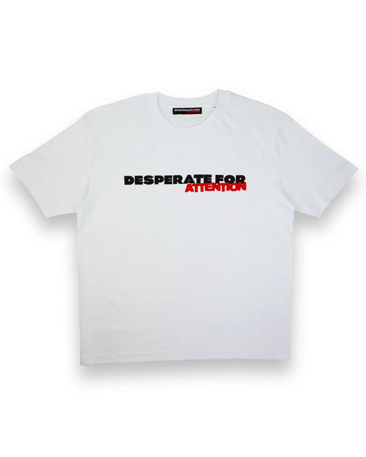 Desperate For Attention Logo T-Shirt - 100% organic cotton, unisex, relaxed fit in white - Desperate For Attention Streetwear Brand