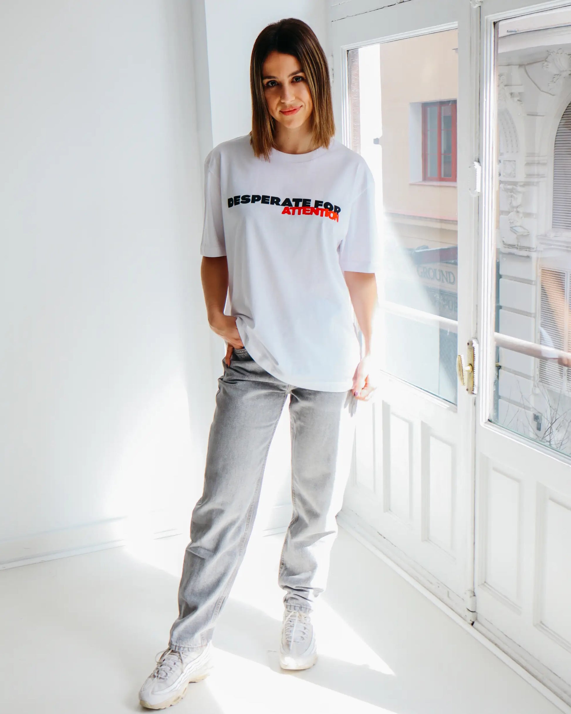 Desperate For Attention Logo T-Shirt - 100% organic cotton, unisex, relaxed fit in white - Desperate For Attention Streetwear Brand