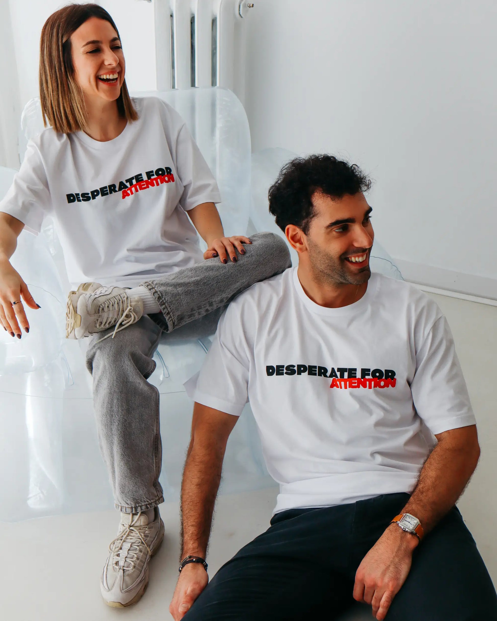 Desperate For Attention Logo T-Shirt - 100% organic cotton, unisex, relaxed fit in white - Desperate For Attention Streetwear Brand